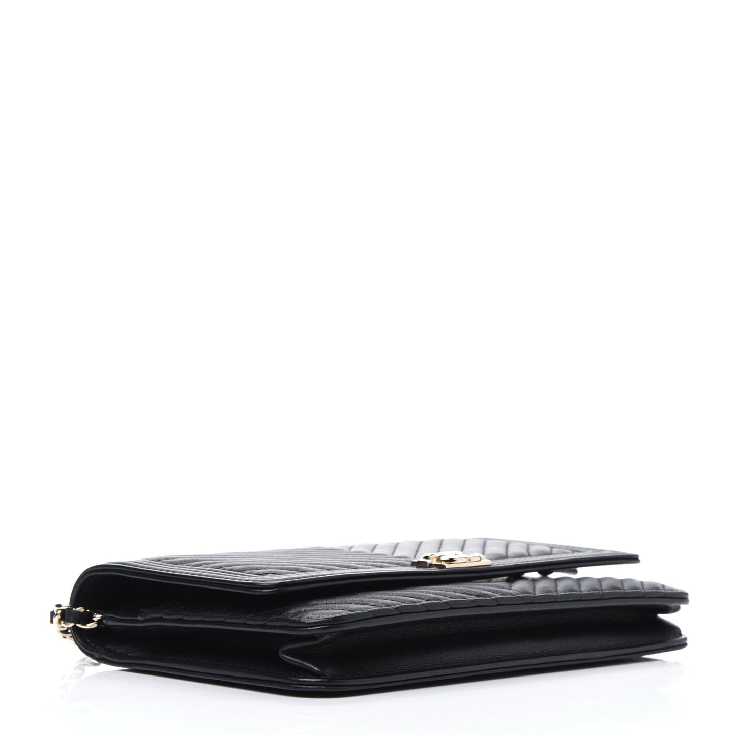 Calfskin Chevron Boy Wallet On Chain WOC Black
