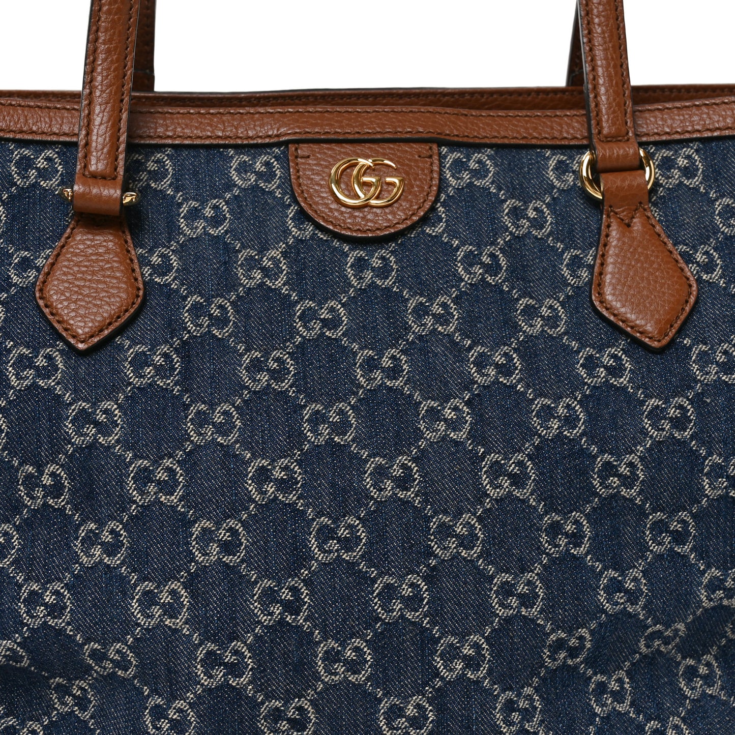 New Denim GG Monogram Medium Ophidia Shopping Tote Blue Tea Cuir