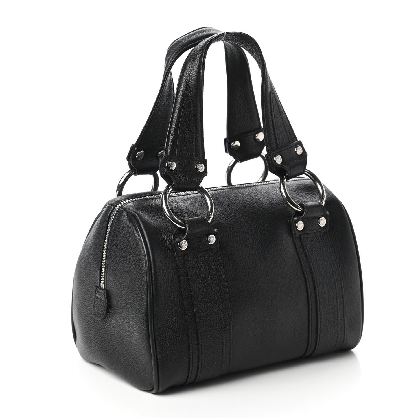 Grained Calfskin Studded Boston Bag Black