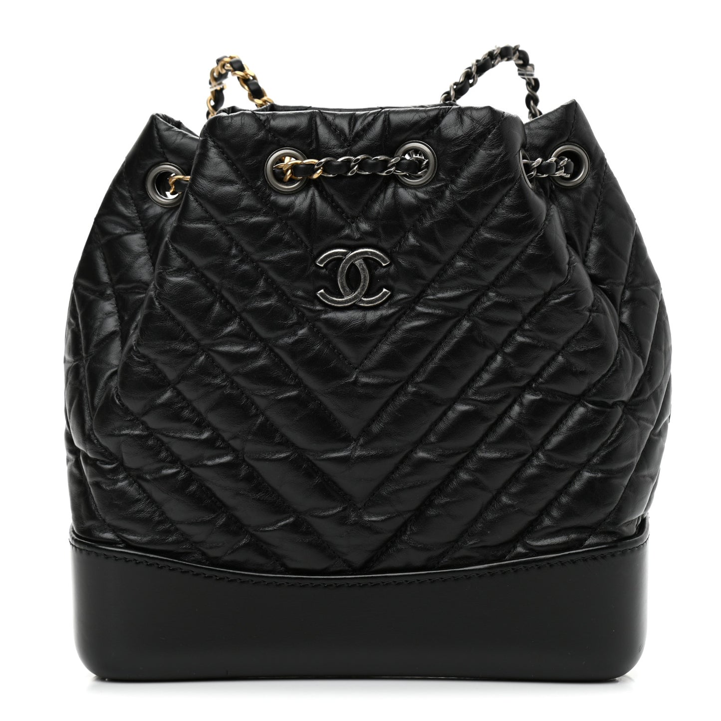 Aged Calfskin Chevron Quilted Small Gabrielle Backpack Black