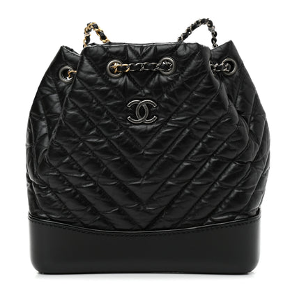Chanel Aged Calfskin Chevron Quilted Small Gabrielle Backpack Black 1 of 10