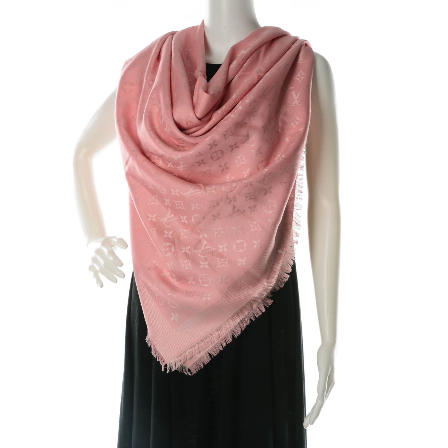 Louis Vuitton Silk Wool Monogram Denim Shawl Rose Petale 2 of 5