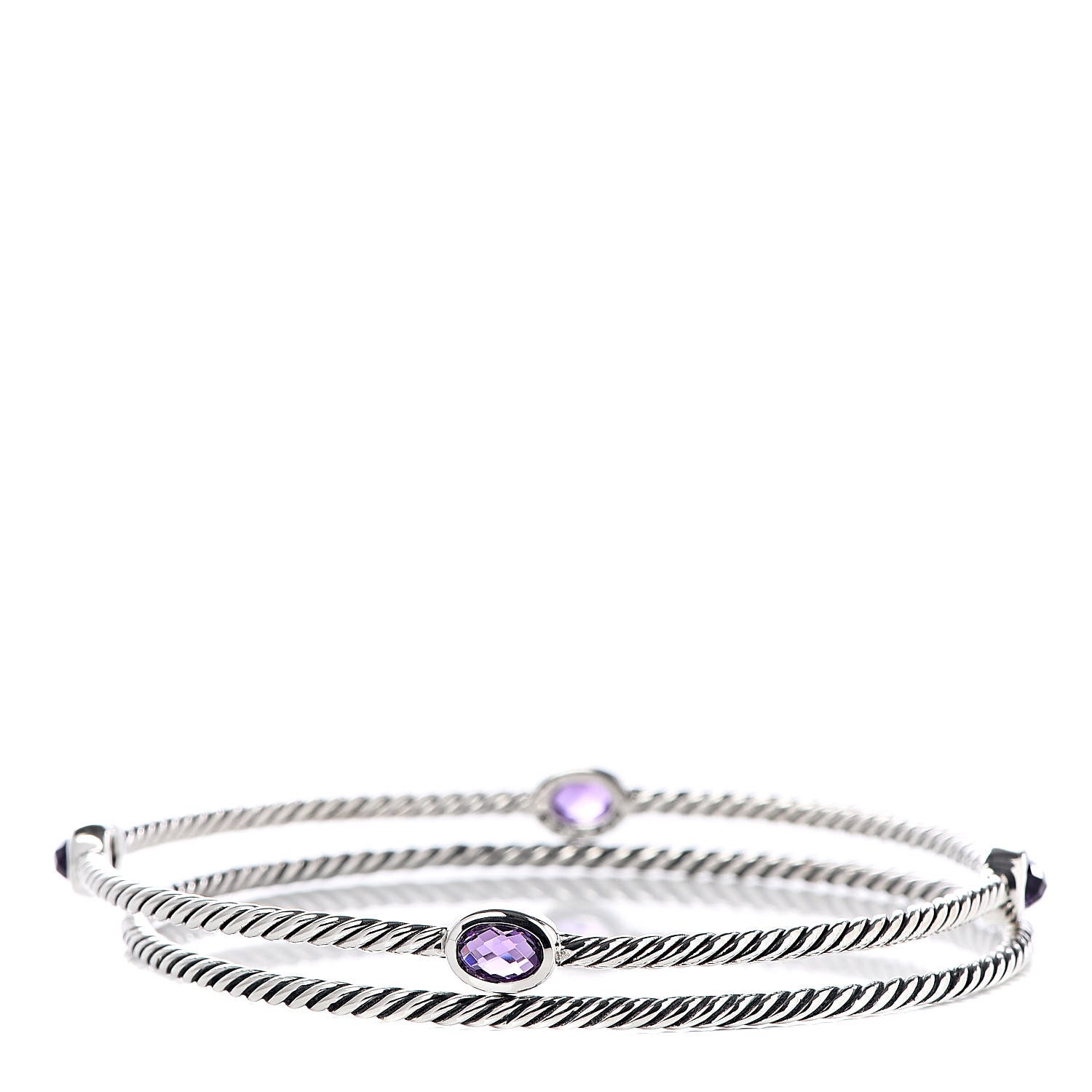 David Yurman Sterling Silver Amethyst Color Classics Cable Bangle Bracelet Set of 2 3 of 4