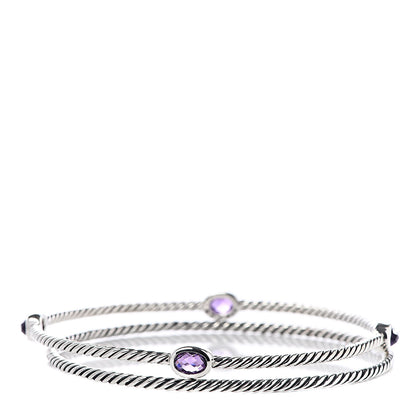 David Yurman Sterling Silver Amethyst Color Classics Cable Bangle Bracelet Set of 2 3 of 4