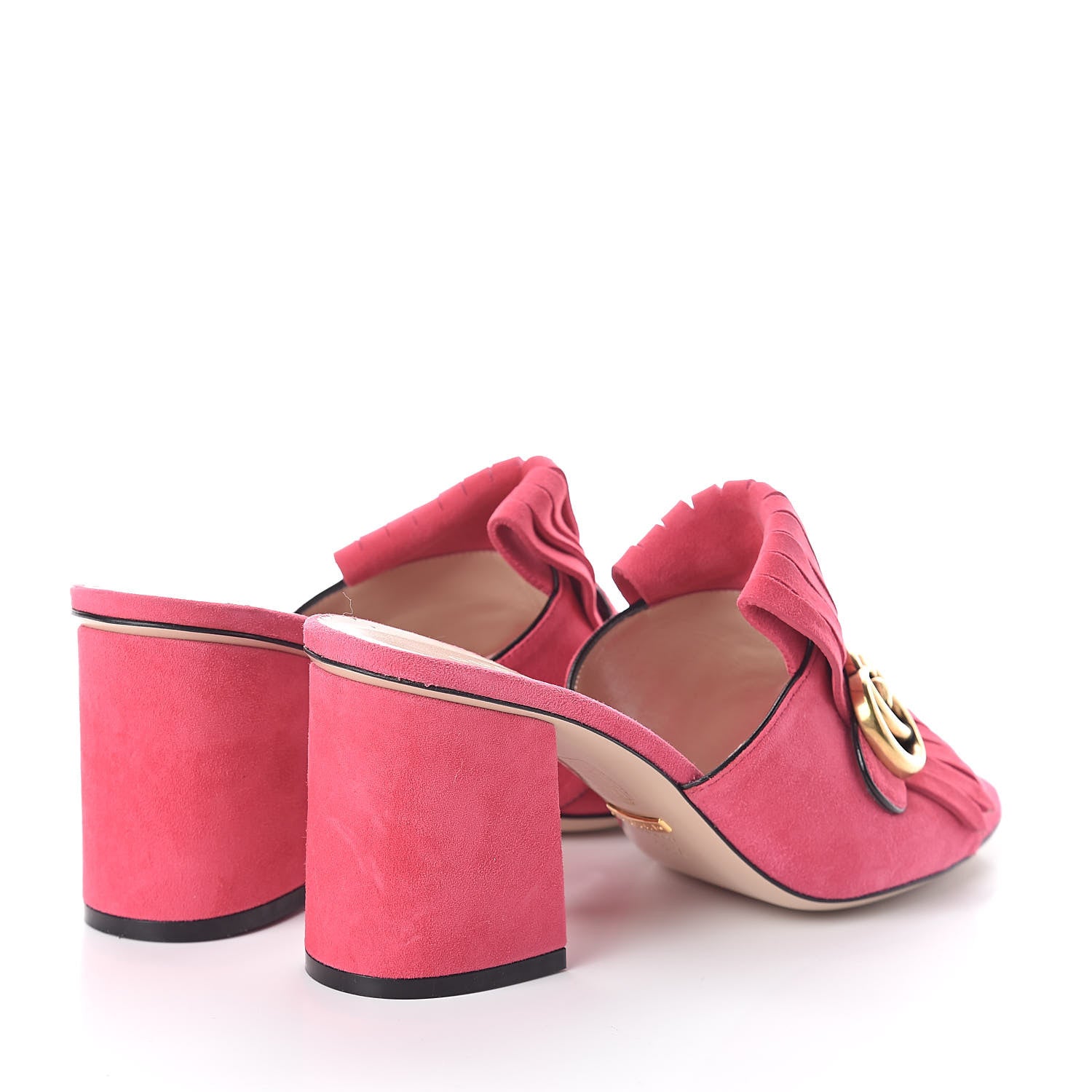 Gucci Kid Scamosciato GG Marmont Fringe 75mm Slide Sandals 38.5 Hot Pink 4 of 7