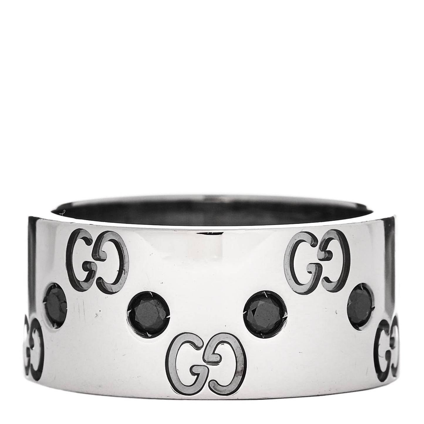 18K White Gold Black Diamond Wide Icon Ring 53 6.25