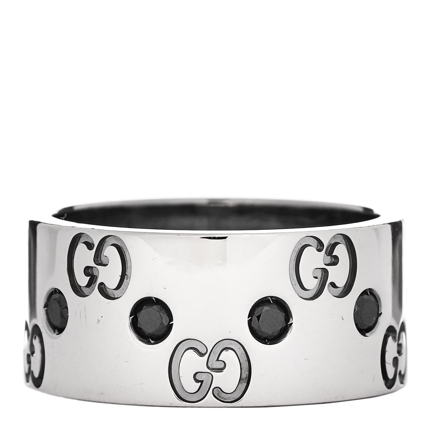 Gucci 18K White Gold Black Diamond Wide Icon Ring 53 6.25 3 of 6
