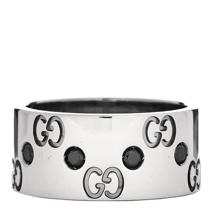 Gucci 18K White Gold Black Diamond Wide Icon Ring 53 6.25 3 of 6