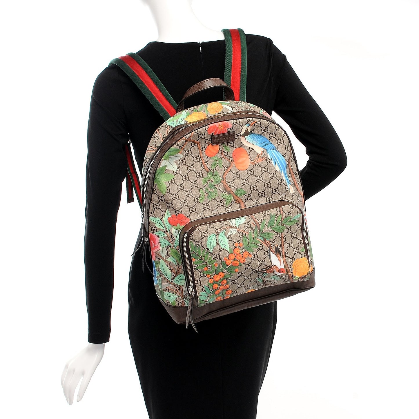GG Supreme Monogram Tian Web Day Backpack Beige Multicolor New Acero