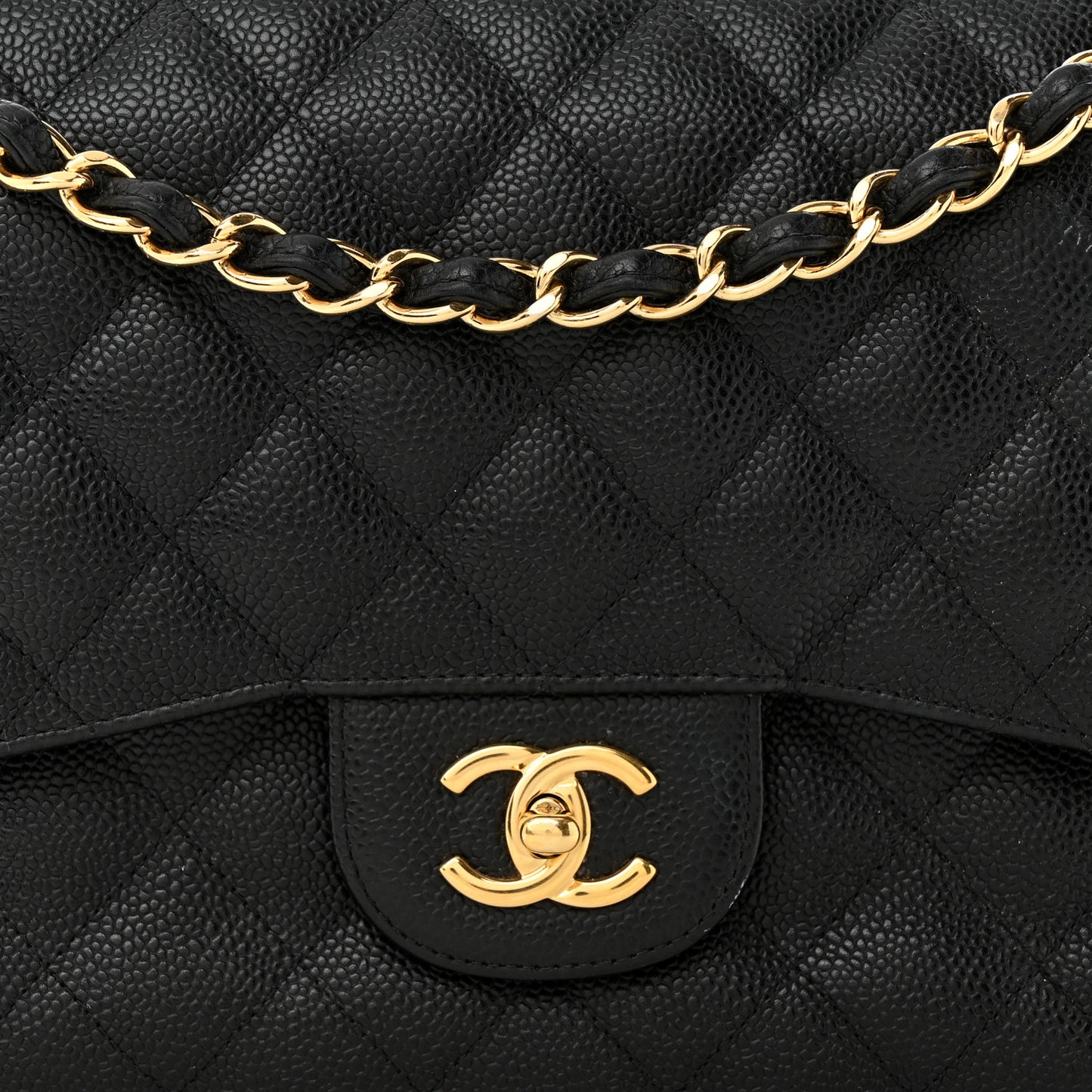 Caviar Quilted Jumbo Double Flap Black