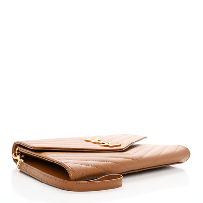 Saint Laurent Grain De Poudre Matelasse Chevron Monogram Cassandre Flap Pouch Natural Dark 4 of 8