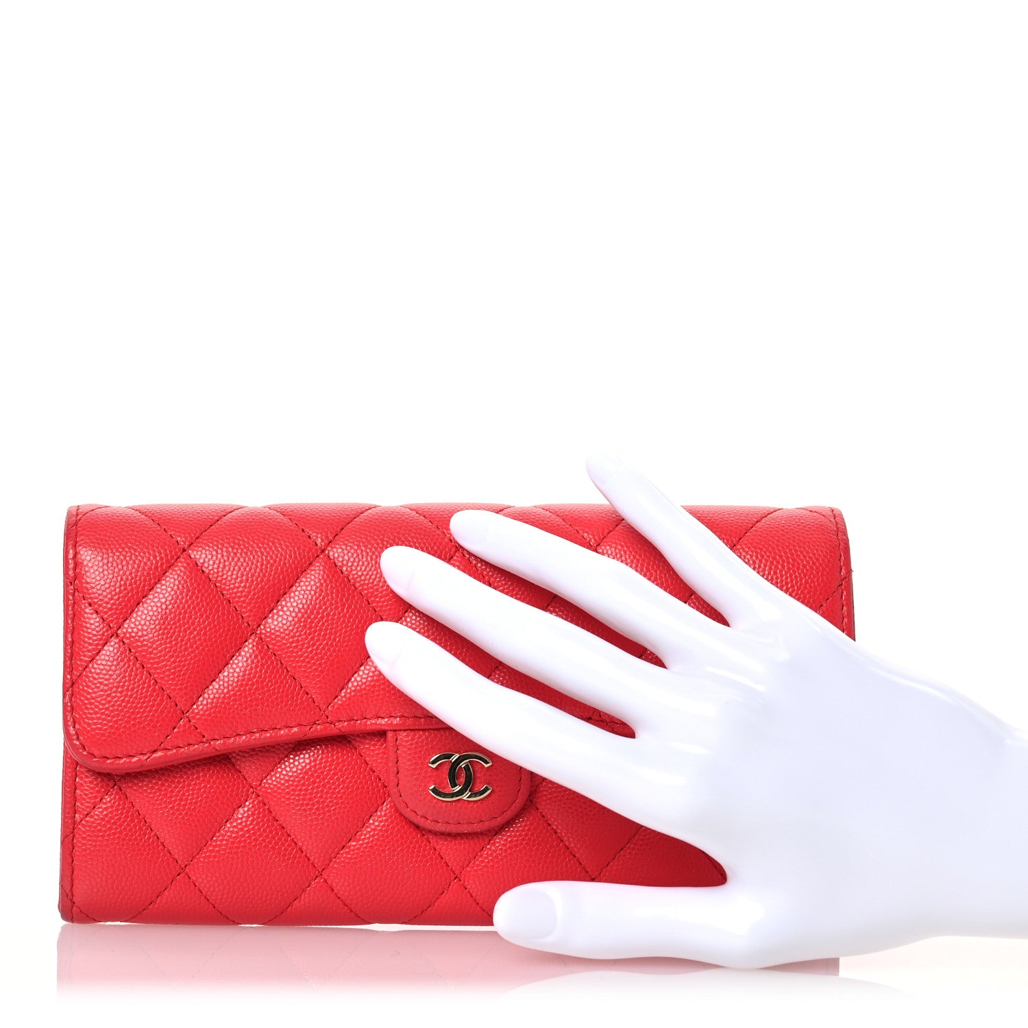 Chanel Caviar Quilted Large Gusset Flap Wallet Red 2 of 17