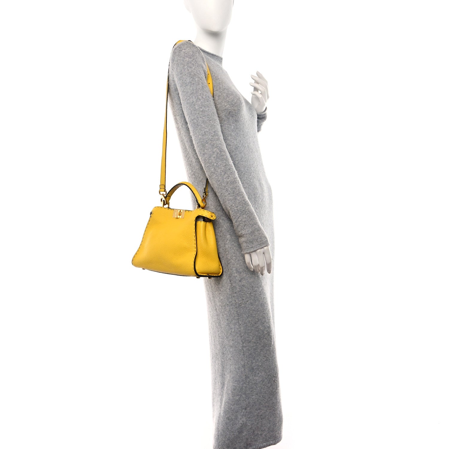 Fendi Cuoio Romano Selleria Chamois Medium Peekaboo Iconic Essentially Satchel Limone Cipria White 2 of 14