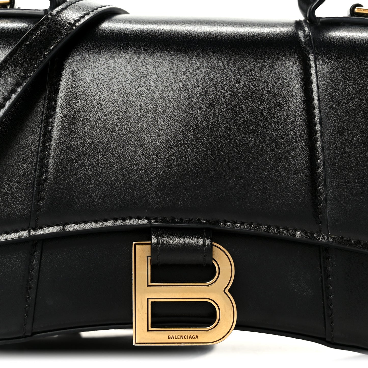 Shiny Box Calfskin Hourglass Top Handle Bag XS Black
