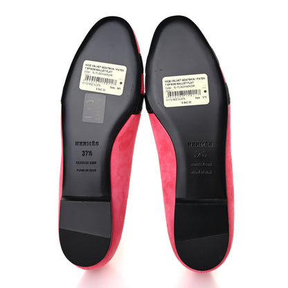 Hermes Velvet Goatskin Patent Epsom Nice Ballerina Flats 37.5 Fuchsia Black 5 of 7