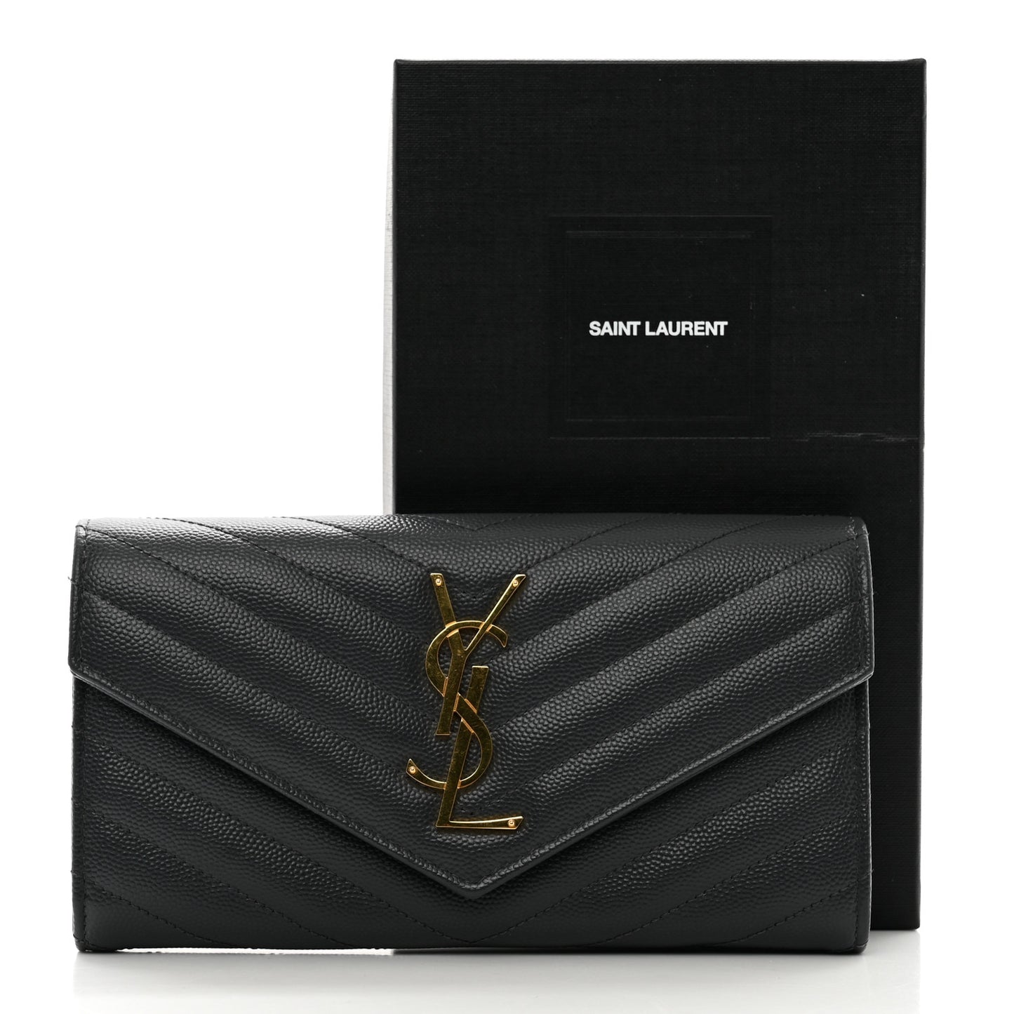 Grain De Poudre Matelasse Chevron Monogram Flap Wallet Dark Smog
