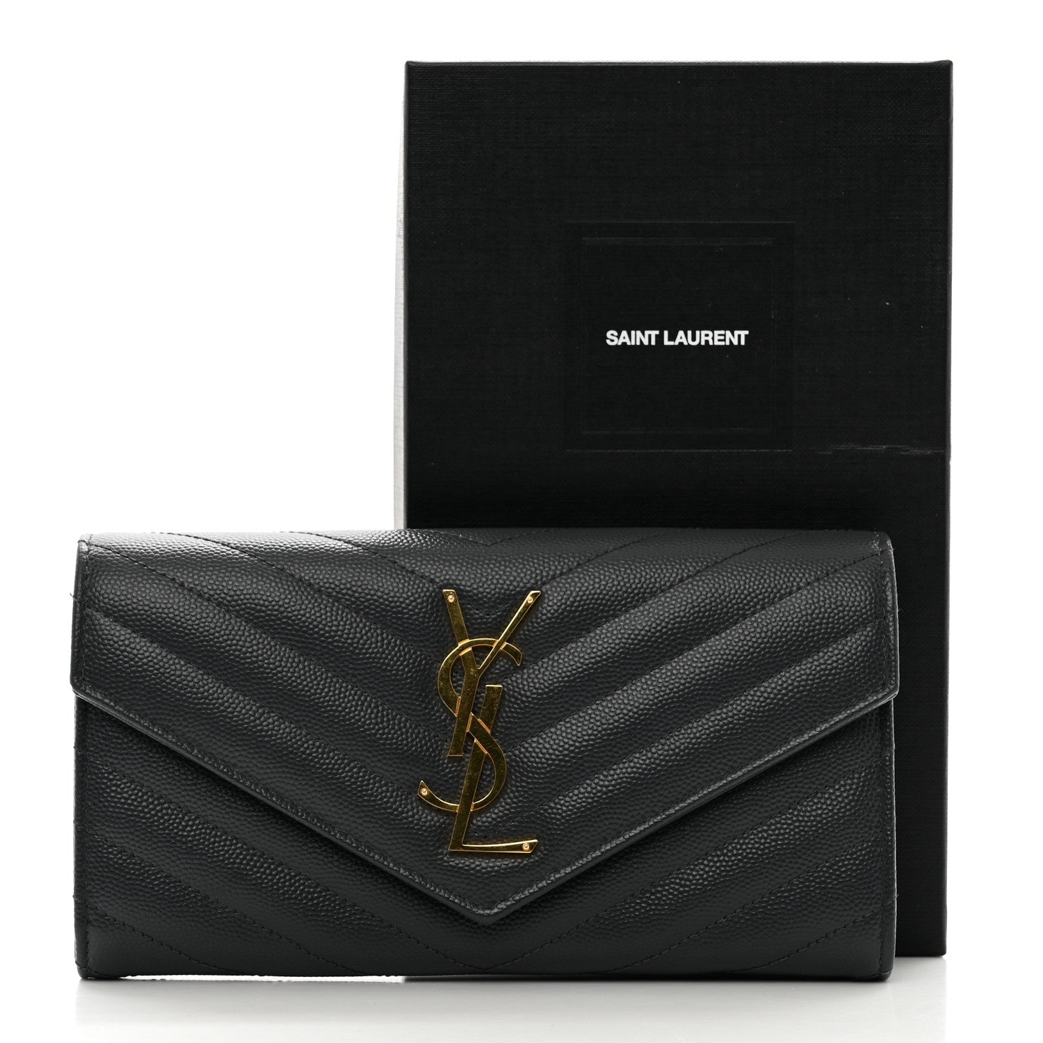 Saint Laurent Grain De Poudre Matelasse Chevron Monogram Flap Wallet Dark Smog 8 of 8