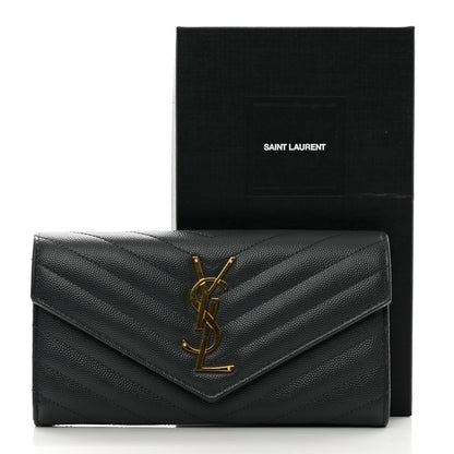 Saint Laurent Grain De Poudre Matelasse Chevron Monogram Flap Wallet Dark Smog 8 of 8