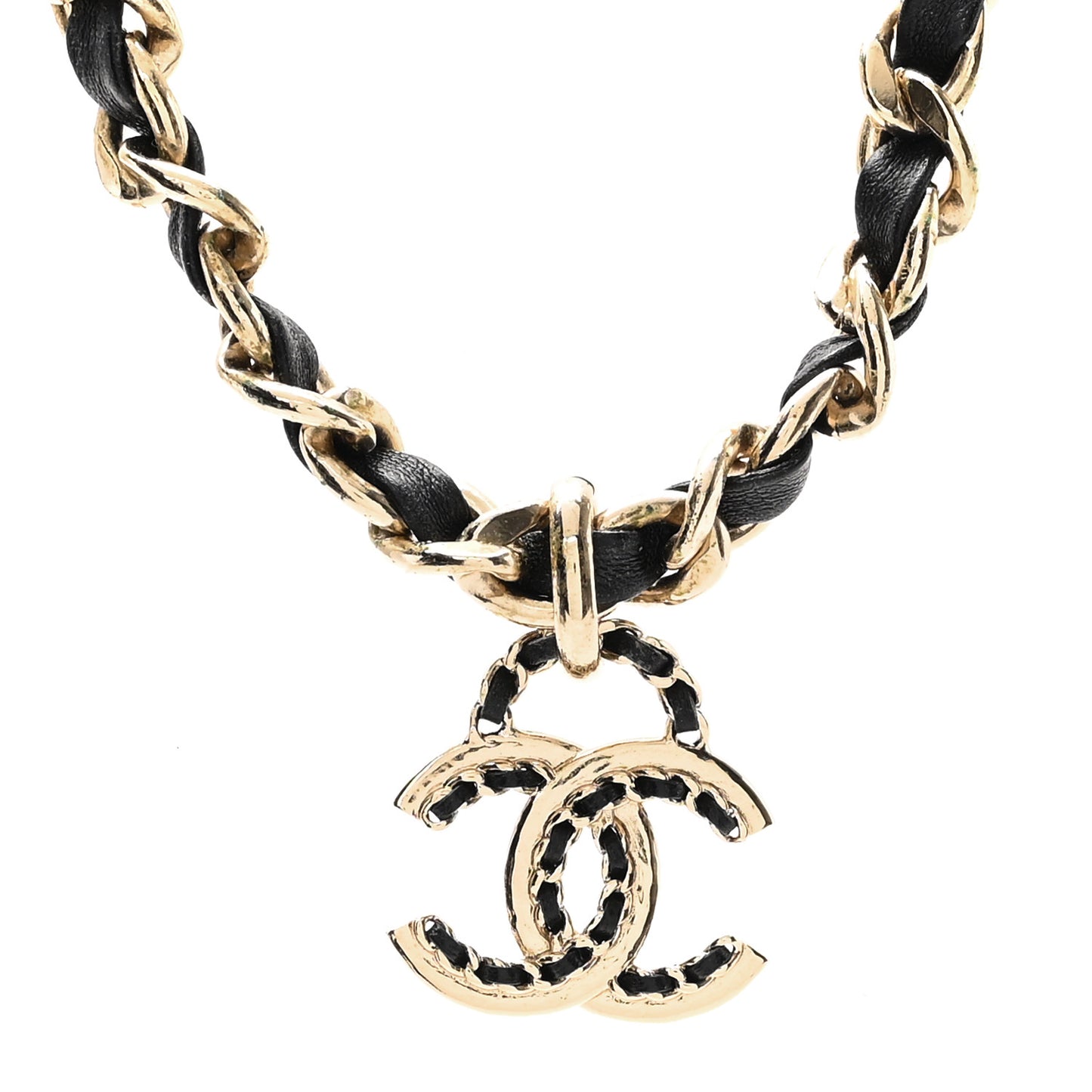 Metal Lambskin CC Choker Necklace Black Gold