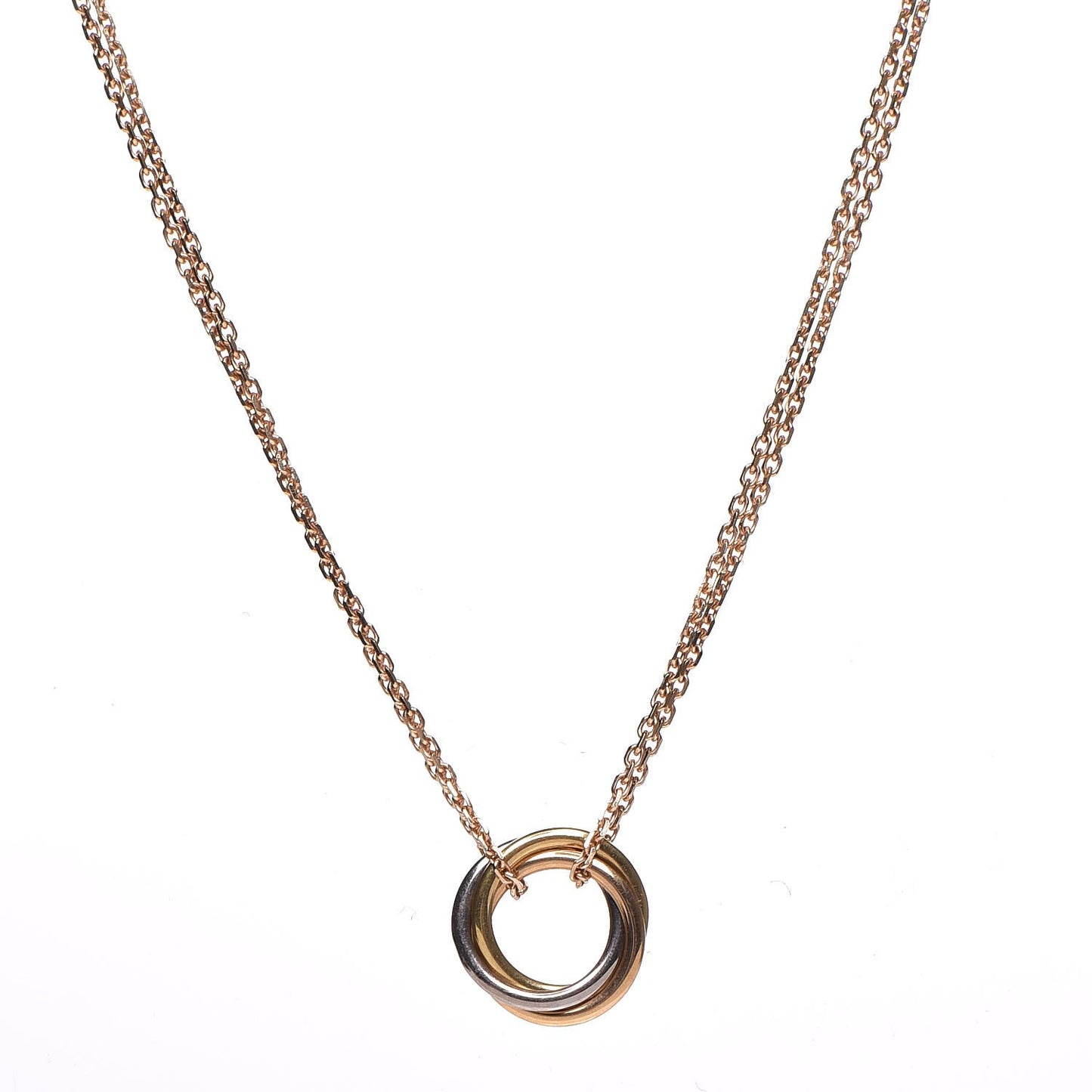 18K Pink Yellow White Gold Trinity Double Chain Pendant Necklace