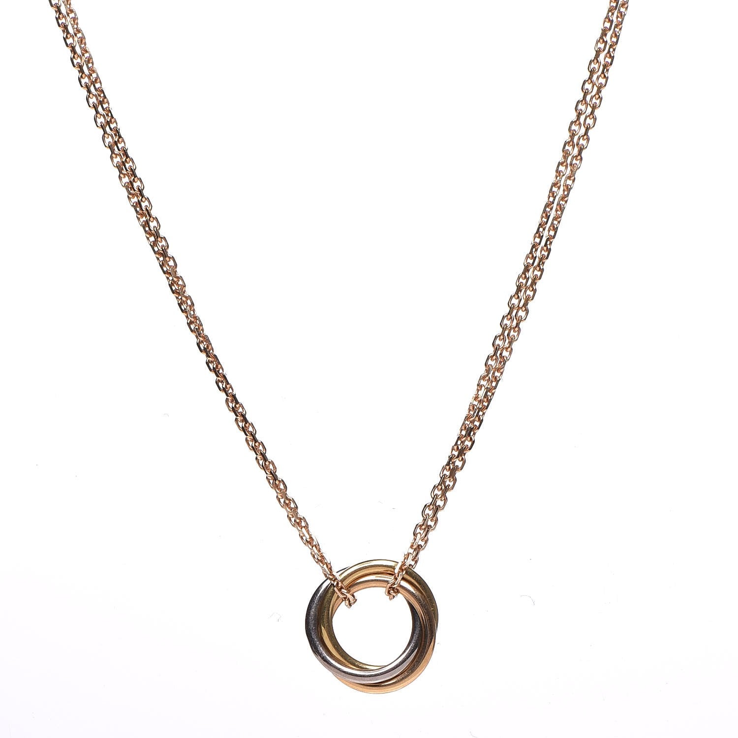 Cartier 18K Pink Yellow White Gold Trinity Double Chain Pendant Necklace 1 of 7
