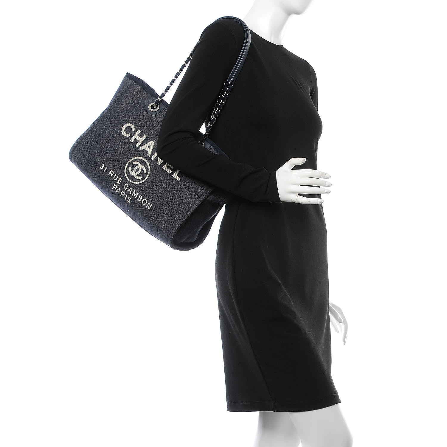 Chanel Canvas Small Deauville Tote Dark Blue 2 of 11
