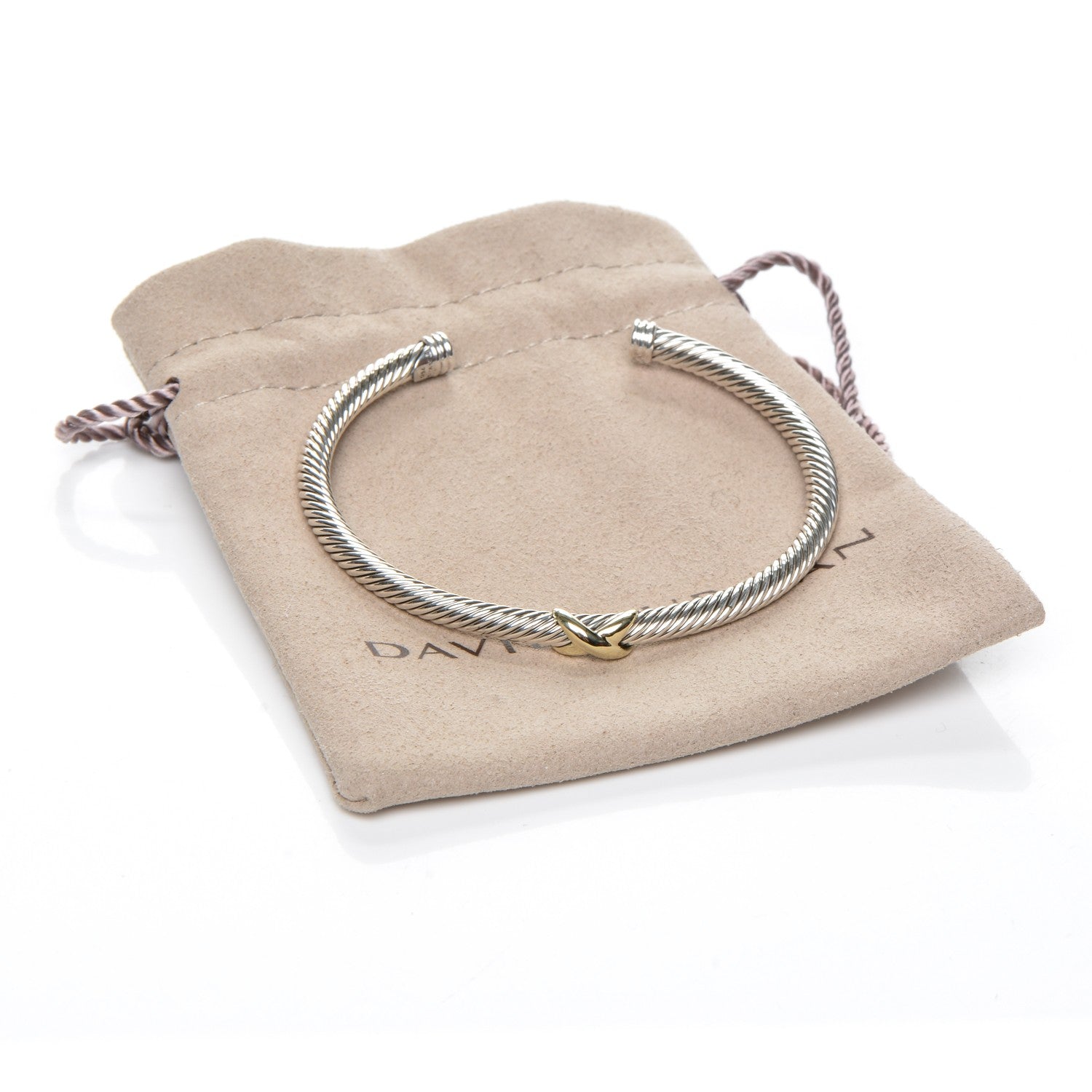 David Yurman Sterling Silver 18K Yellow Gold 4mm X Station Cable Bracelet 5 of 5