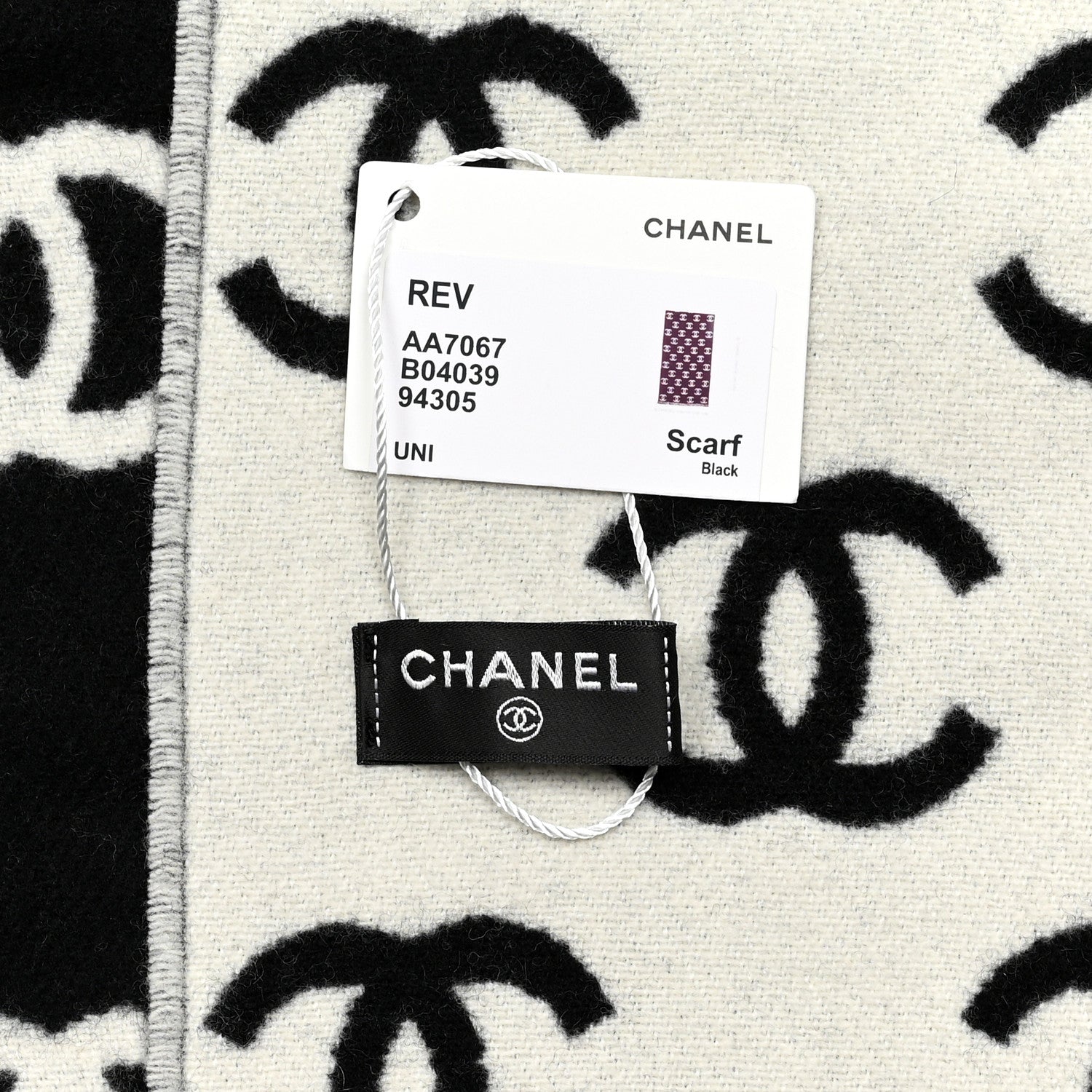Chanel Wool Cashmere CC Scarf Black White 3 of 3