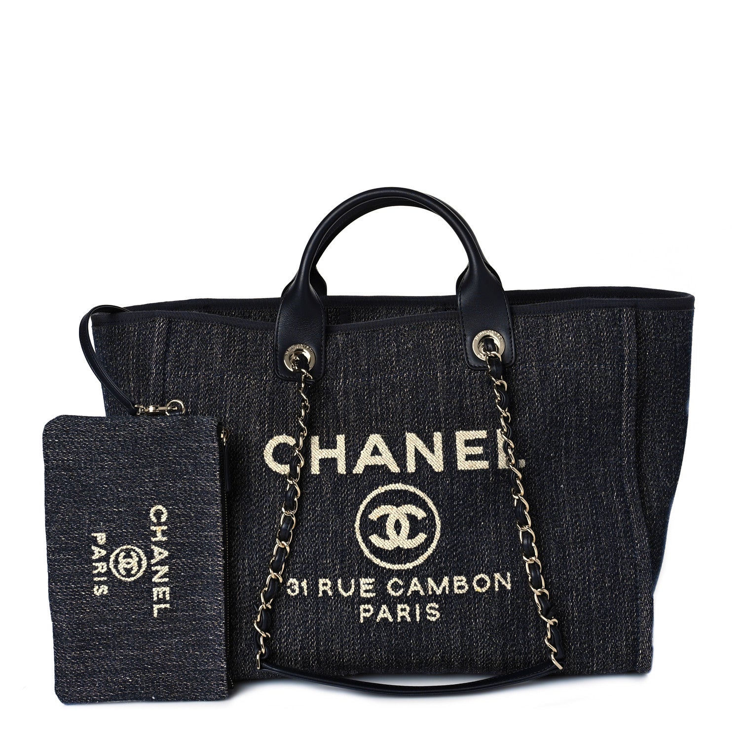 Chanel Denim Medium Deauville Tote Dark Blue White 1 of 10