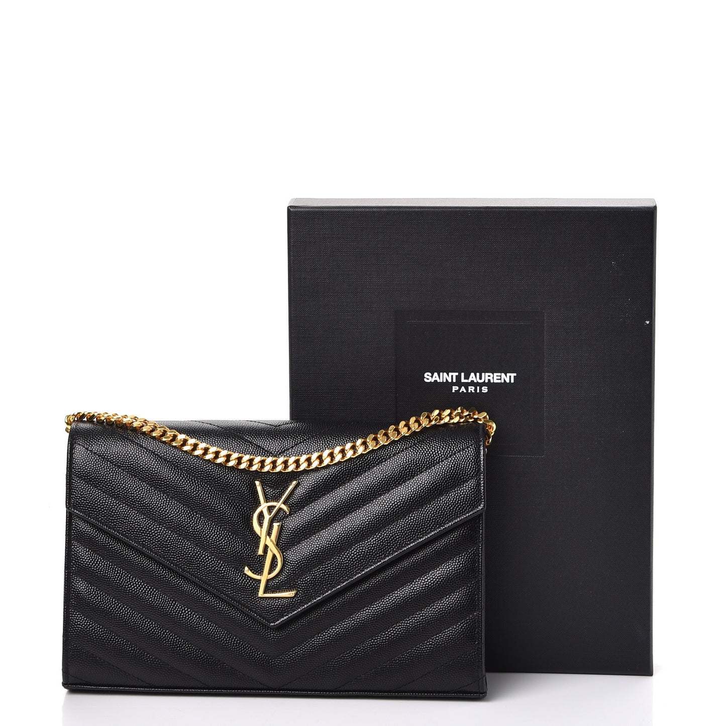 Grain De Poudre Matelasse Chevron Monogram Chain Wallet Black