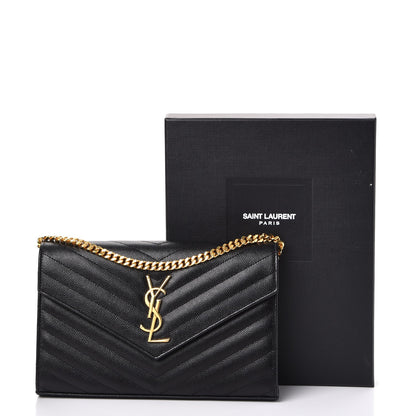 Saint Laurent Grain De Poudre Matelasse Chevron Monogram Chain Wallet Black 9 of 9