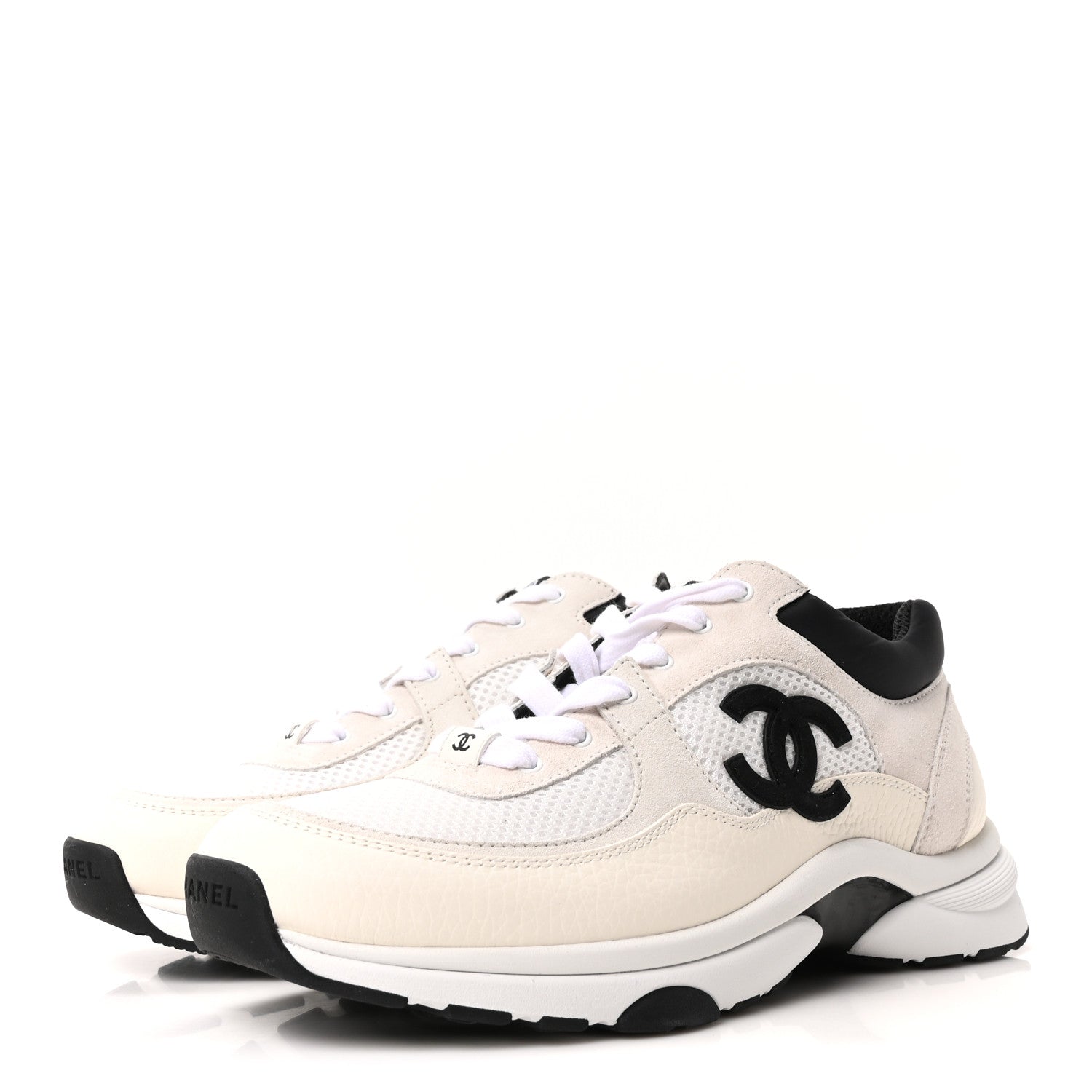 Chanel Mesh Suede Grained Calfskin Womens CC Sneakers 42 White Black 4 of 10