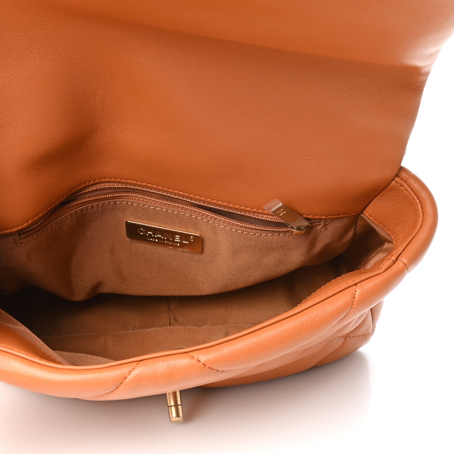 Lambskin Quilted Medium Chanel 19 Flap Light Brown