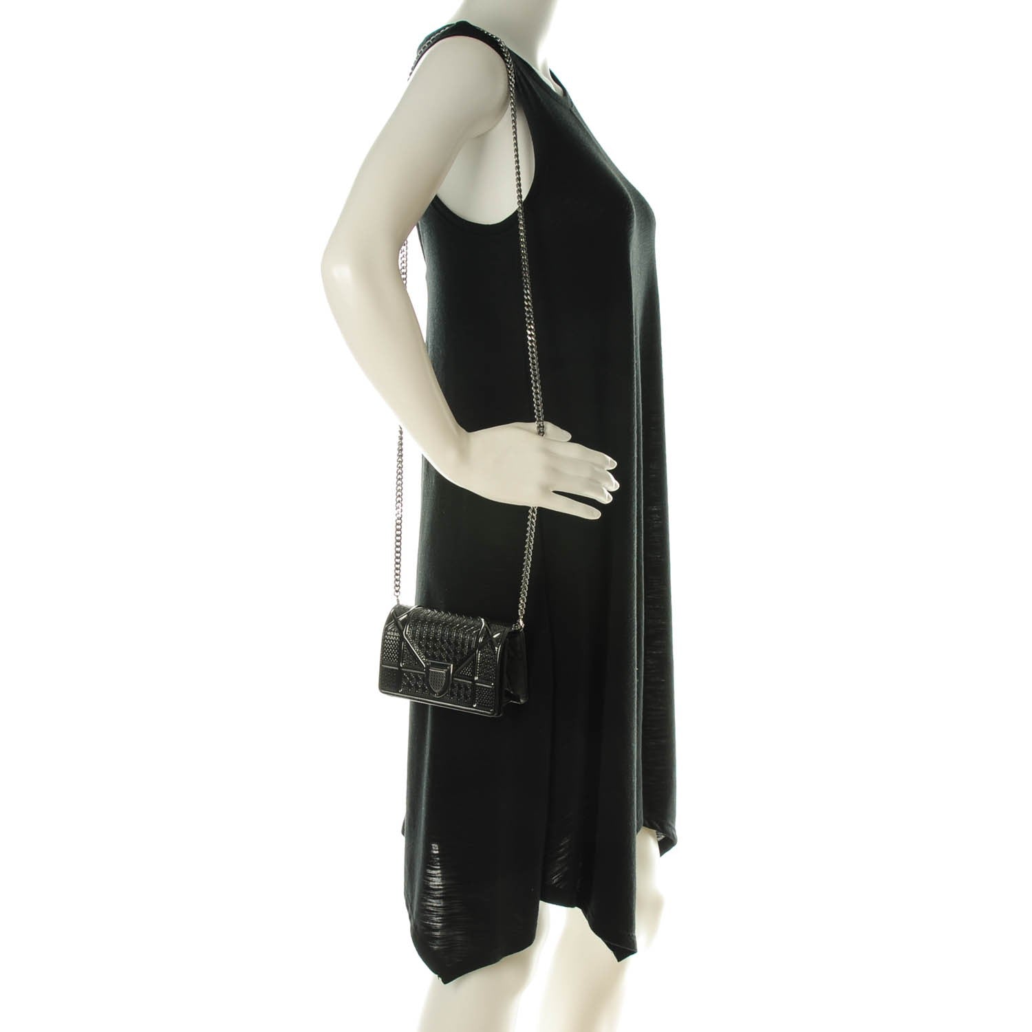 Christian Dior Metallic Patent Micro-Cannage Baby Diorama Flap Bag Onyx Black 2 of 6