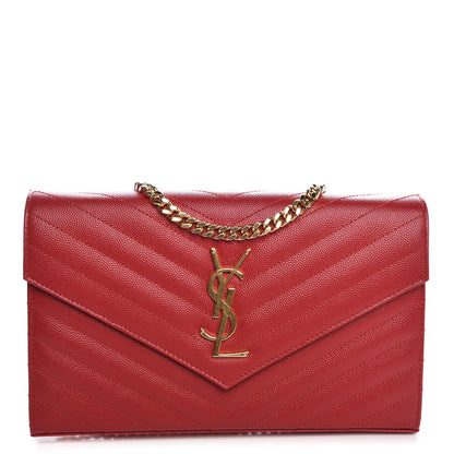 Saint Laurent Grain De Poudre Matelasse Chevron Monogram Chain Wallet New Red 1 of 7