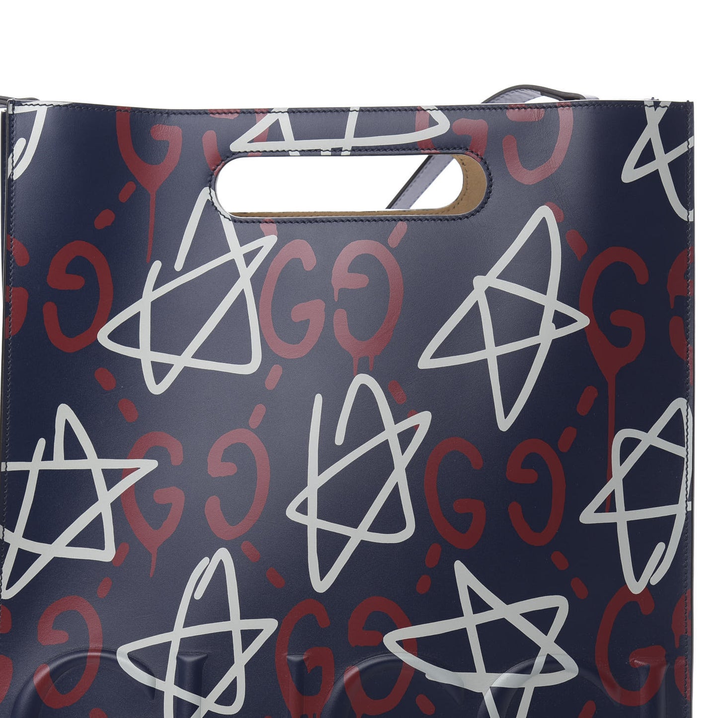 Calfskin GucciGhost Medium XL Tote Blue Agata Hibiscus Red