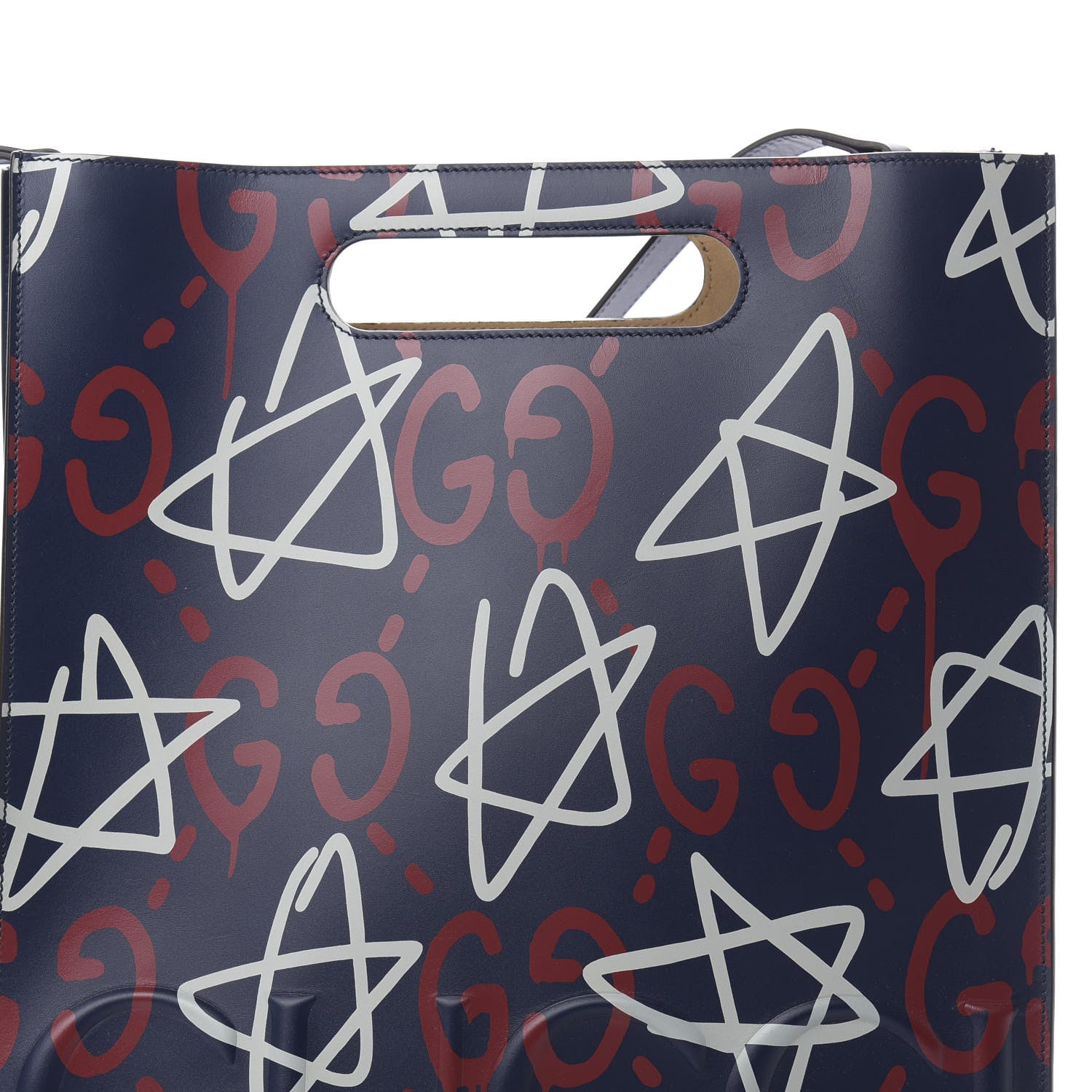 Gucci Calfskin GucciGhost Medium XL Tote Blue Agata Hibiscus Red 8 of 10