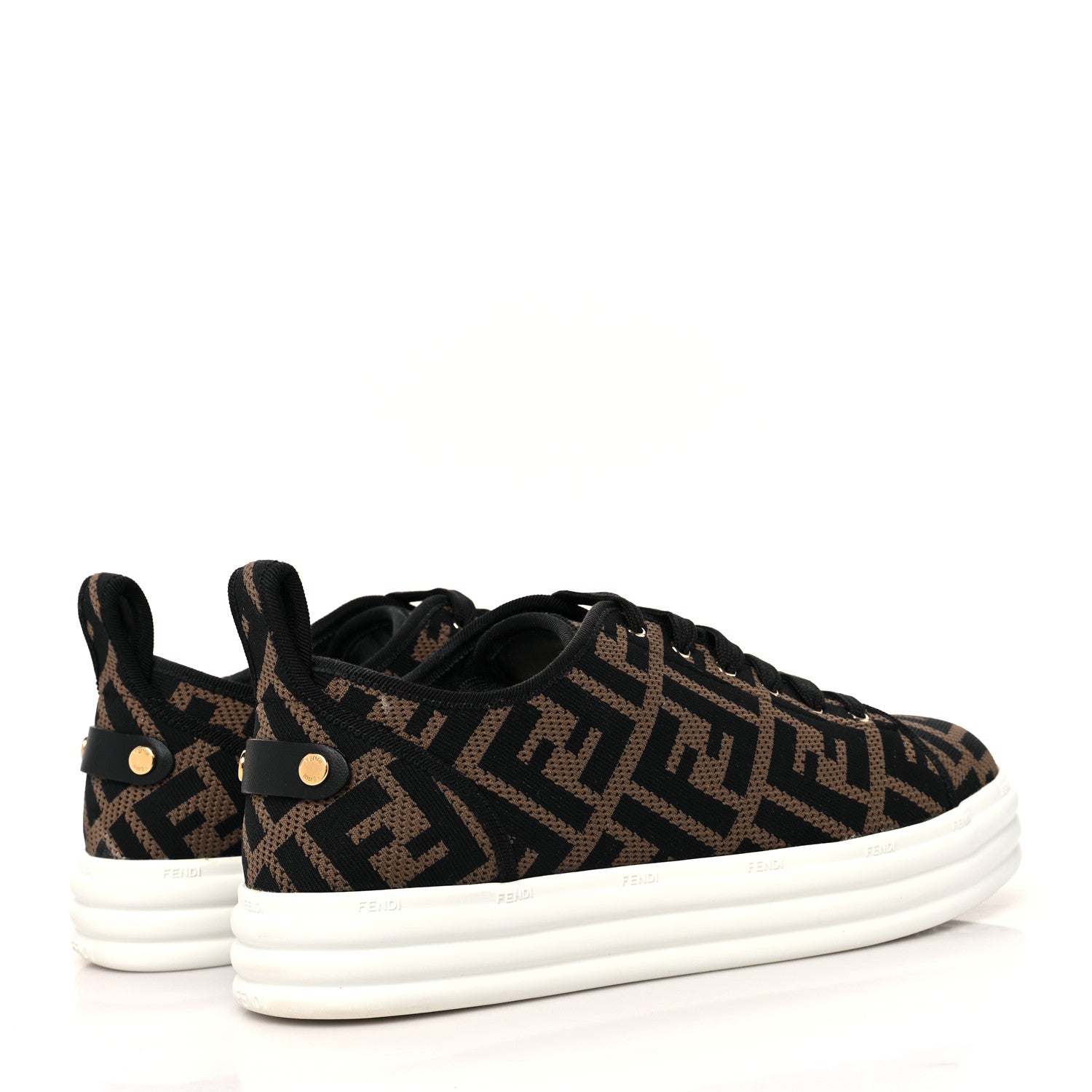 Fendi Fabric FF Micro-Perforated Rise Low Top Sneakers 40 Tobacco Black 4 of 9