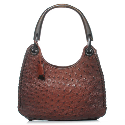 Gucci Ostrich Whipstitch Wooden Handle Small Hobo Brown 1 of 7