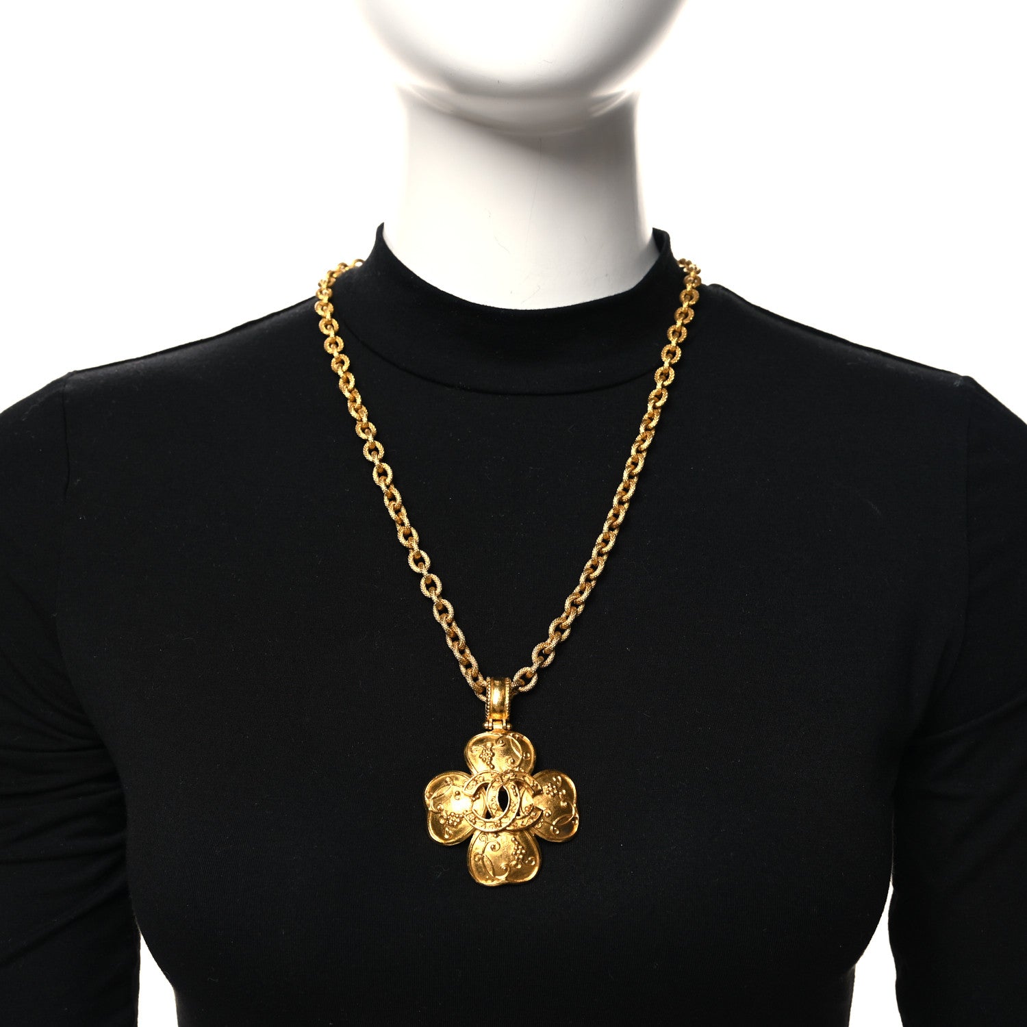 Chanel Chain Link CC Clover Necklace Gold 2 of 6