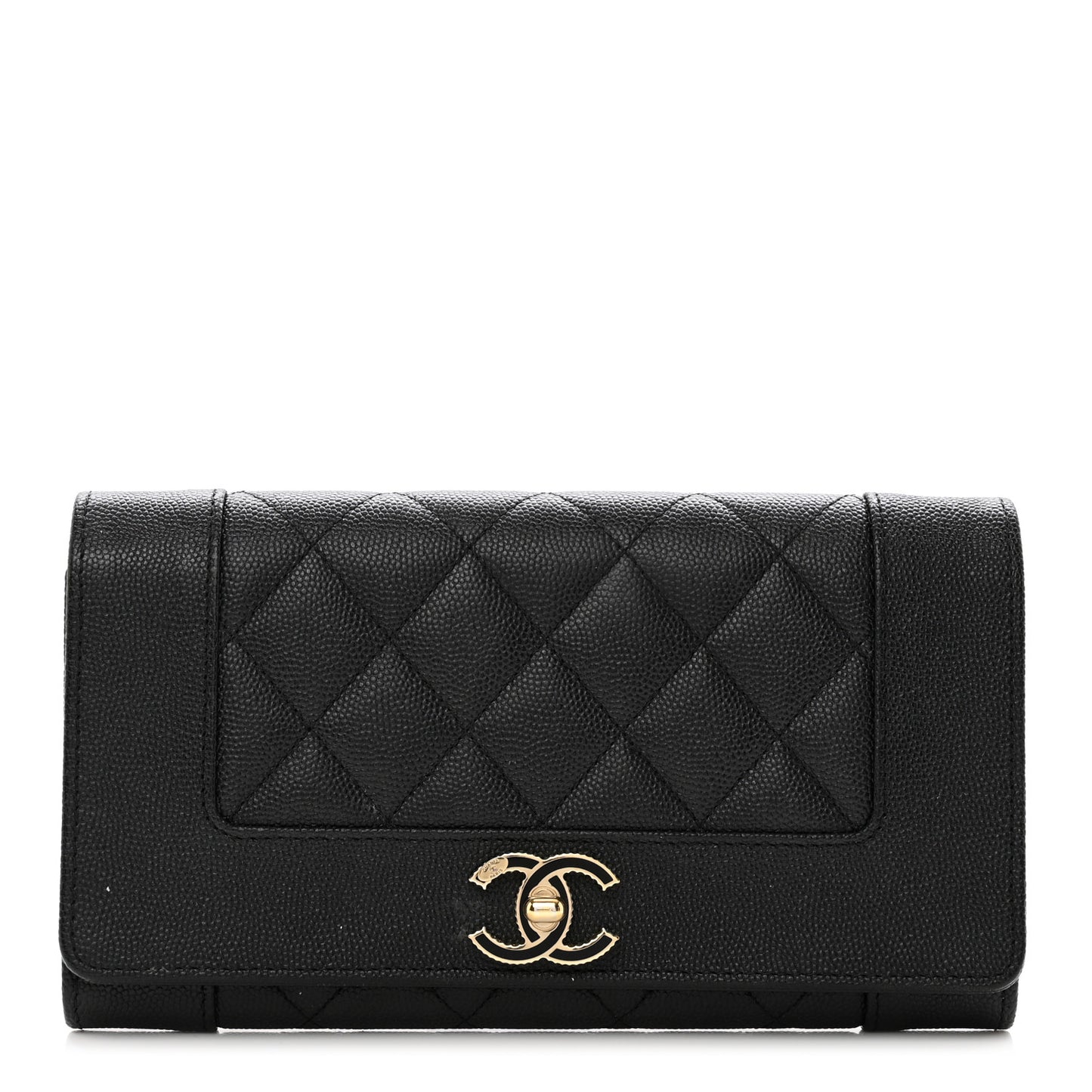Caviar Quilted Mademoiselle Vintage Flap Wallet Black