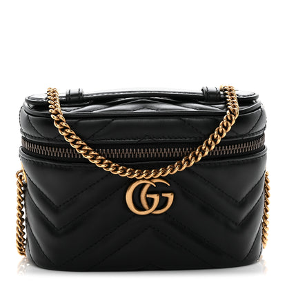 Gucci Calfskin Matelasse Chevron Mini GG Marmont Top Handle Bag Black 1 of 10