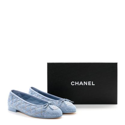 Chanel Denim Quilted CC Cap Toe Ballerina Flats 38 Light Blue 10 of 10