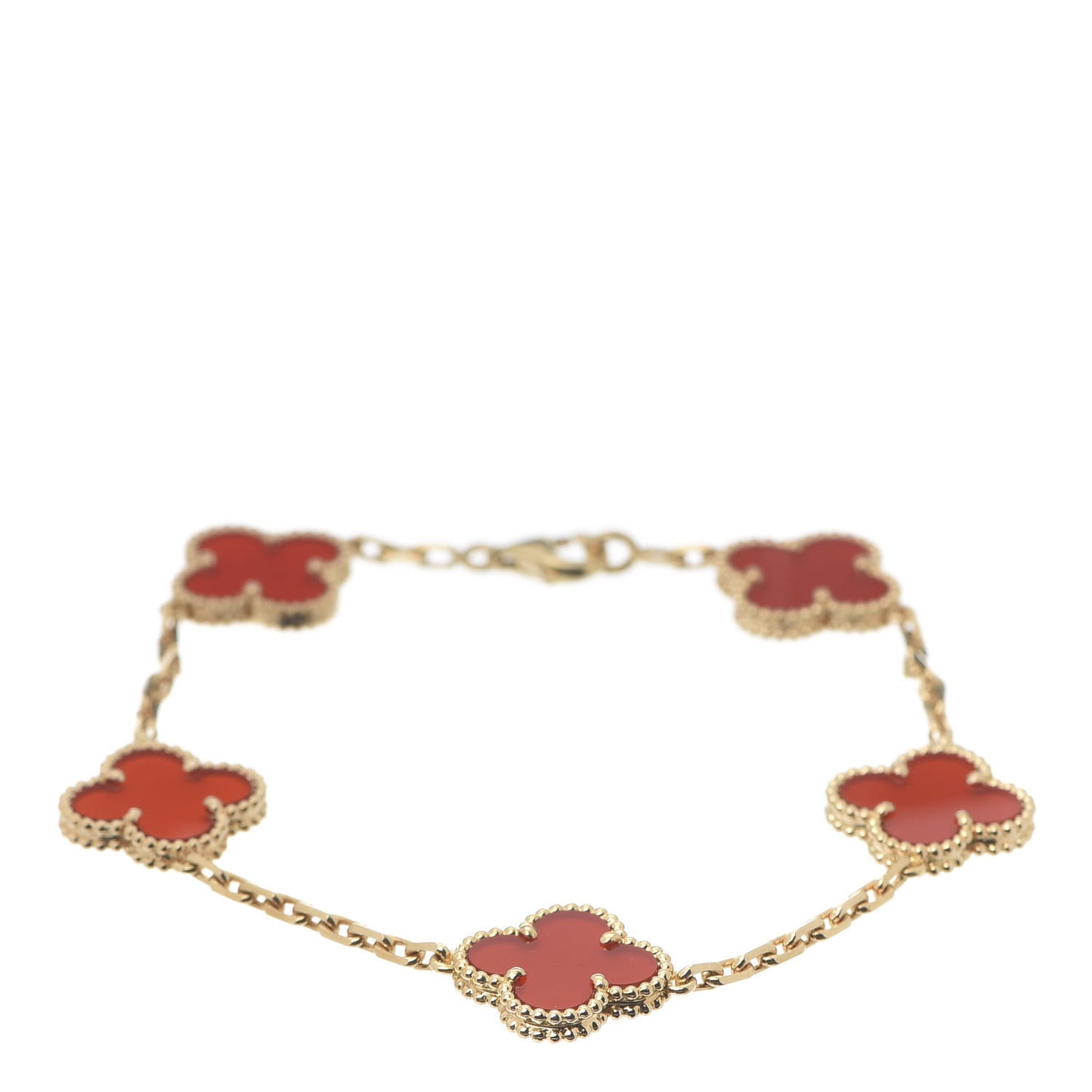 18K Yellow Gold Carnelian 5 Motifs Vintage Alhambra Bracelet