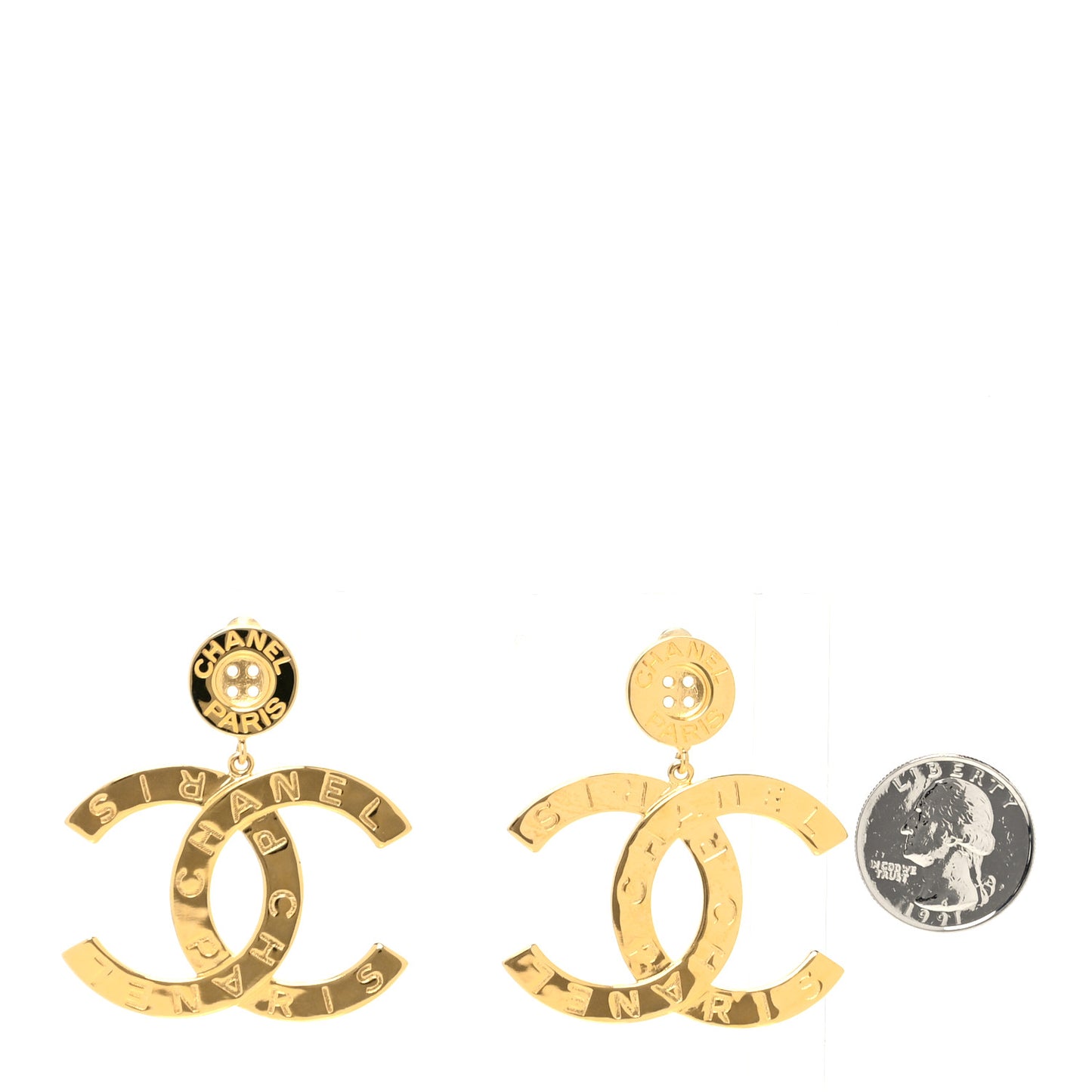 Metal Large Paris Button Earrings Gold