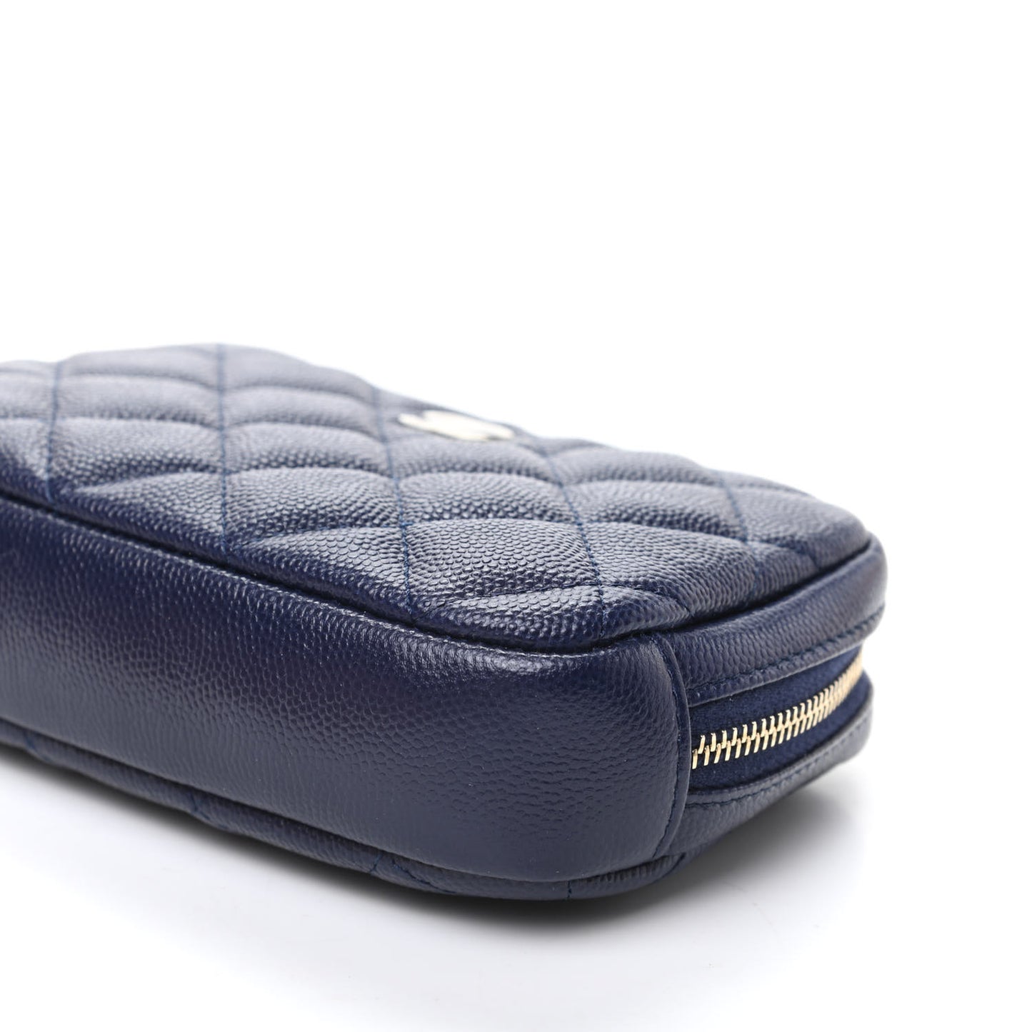Caviar Quilted Small Curvy Pouch Cosmetic Case Navy