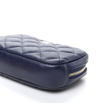 Chanel Caviar Quilted Small Curvy Pouch Cosmetic Case Navy 9 of 10