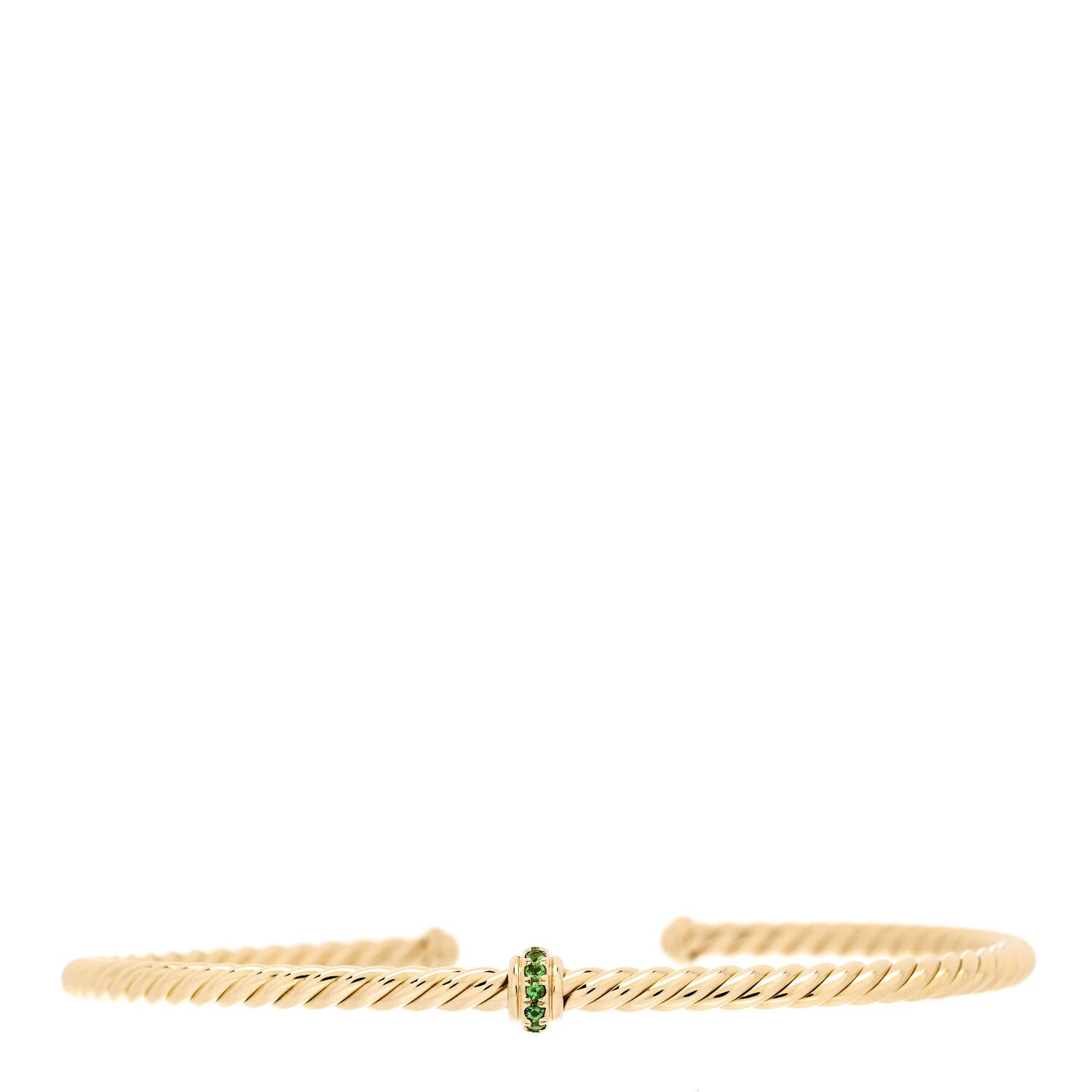 David Yurman 18K Yellow Gold Emerald 3mm Cablespira Single Station Bracelet 1 of 4