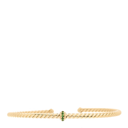 David Yurman 18K Yellow Gold Emerald 3mm Cablespira Single Station Bracelet 1 of 4