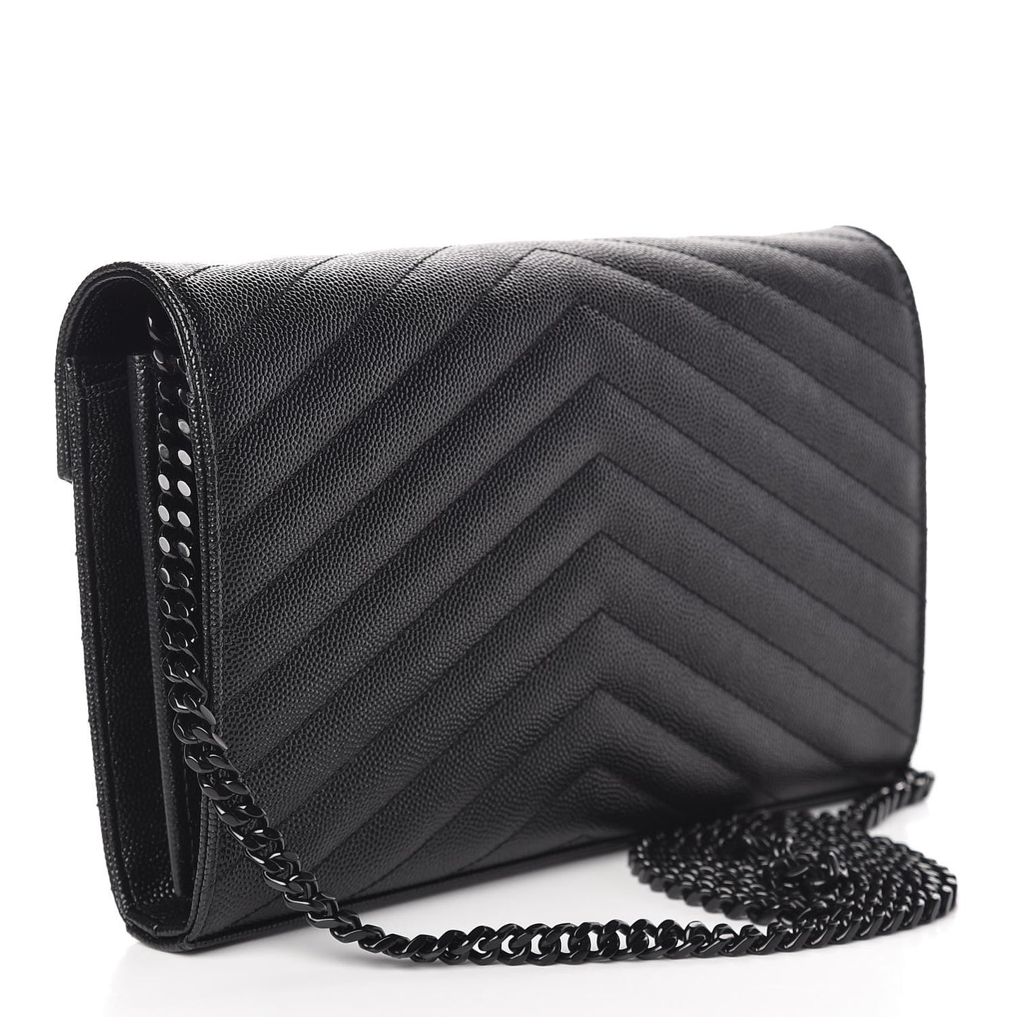 Grain De Poudre Matelasse Chevron Monogram Chain Wallet Black